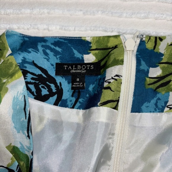 Talbots Floral Silk Dress Lagoon Blue Color Sz8 sleeveless careerwear - Picture 9 of 10